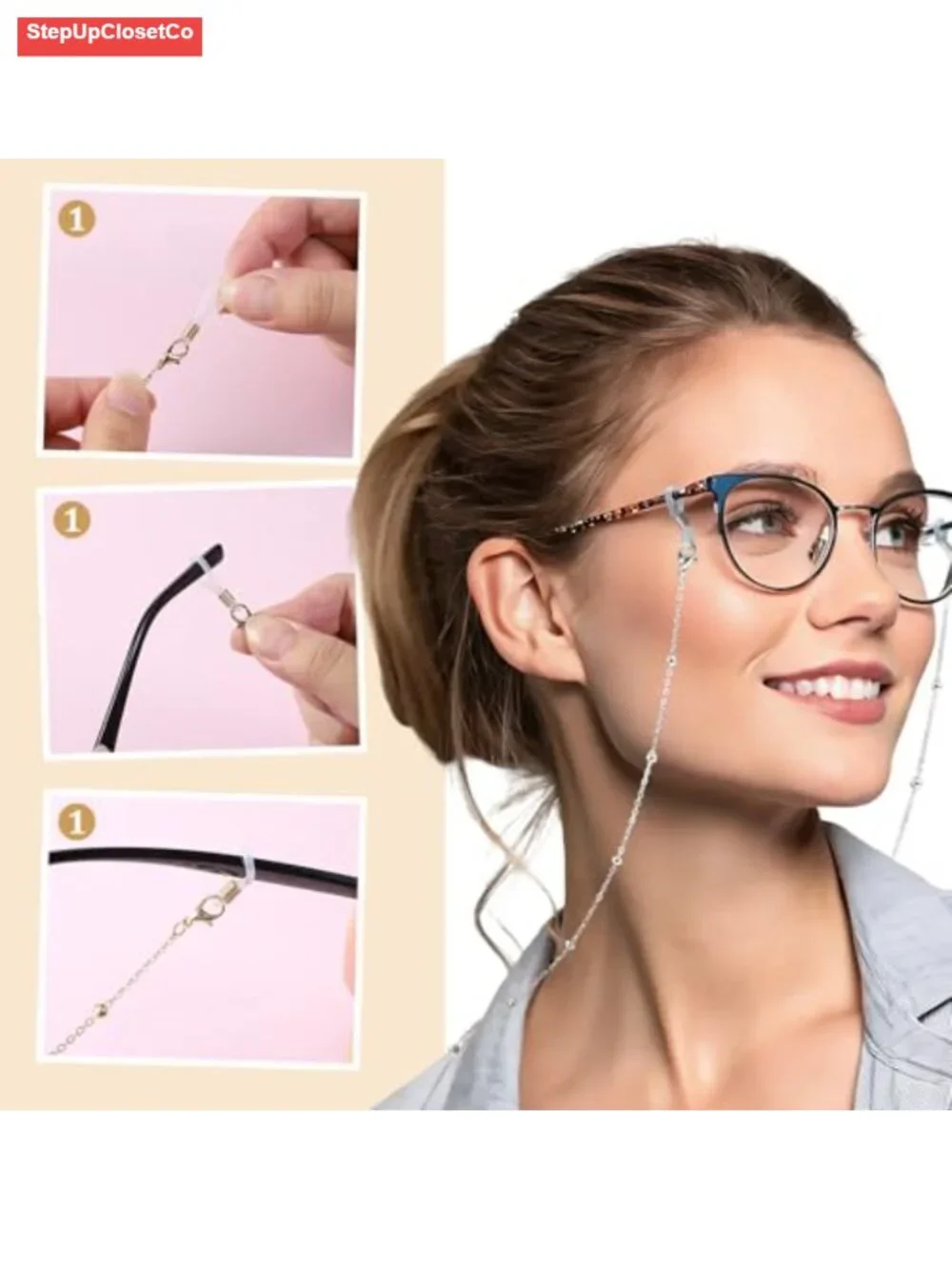 4 Pcs Metal & Acrylic Eyeglass Chains, Adjustable Vintage Glasses Strap Lanyard